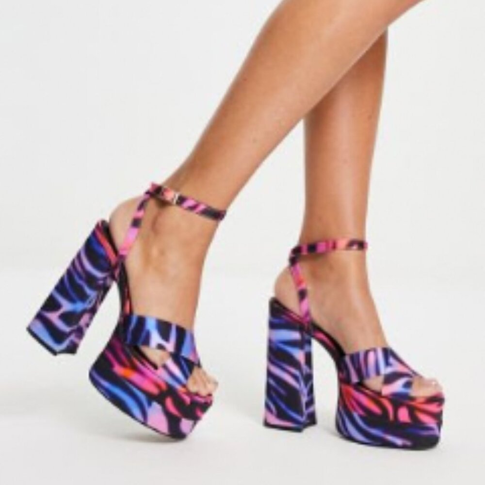 ASOS DESIGN Nika platform heeled sandals leopard - Size 10